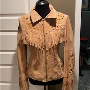Leather fringe western jacket